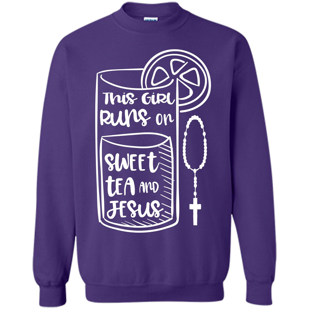 Christian T-shirt This Girl Runs on Sweet Tea and Jesus T-shirt Purple