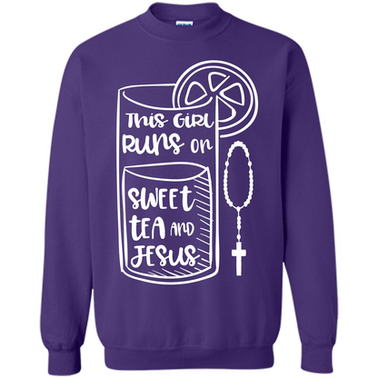 Christian T-shirt This Girl Runs on Sweet Tea and Jesus T-shirt Purple