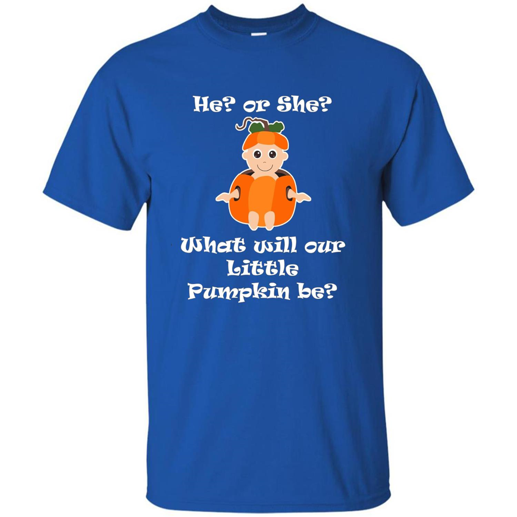 He Or She What Will Little Pumpkin Be Baby Shower T-shirt Royal