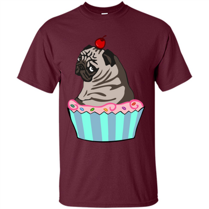 Love Dog T-Shirt Pug Cake Maroon