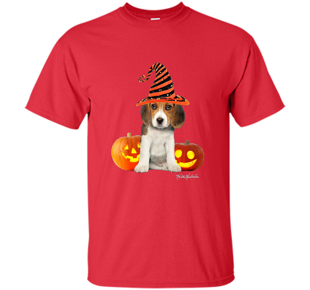 Cute Halloween Beagle Puppy Pumpkins T-shirt Red