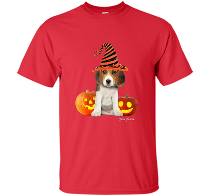 Cute Halloween Beagle Puppy Pumpkins T-shirt Red