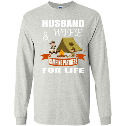 Camping Family T-shirt Husband And Wife Camping Partners For LIfe Ash