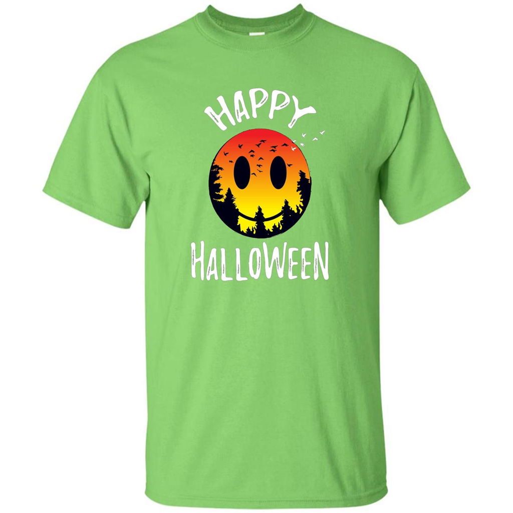 Cute Halloween T-shirt Spooky Camp Happy Face Emoji T-shirt Lime