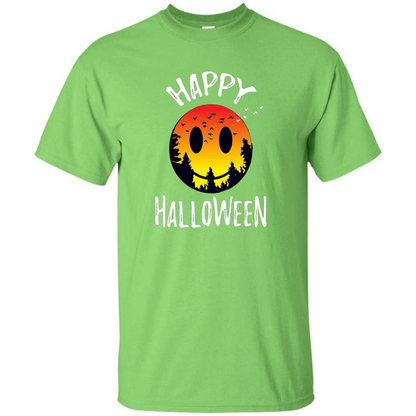 Cute Halloween T-shirt Spooky Camp Happy Face Emoji T-shirt Lime