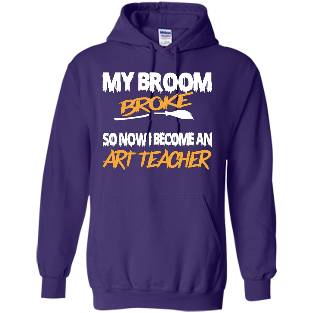 Funny Halloween Art Teacher T-shirt Broom Broke Purple