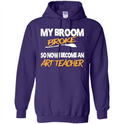 Funny Halloween Art Teacher T-shirt Broom Broke Purple