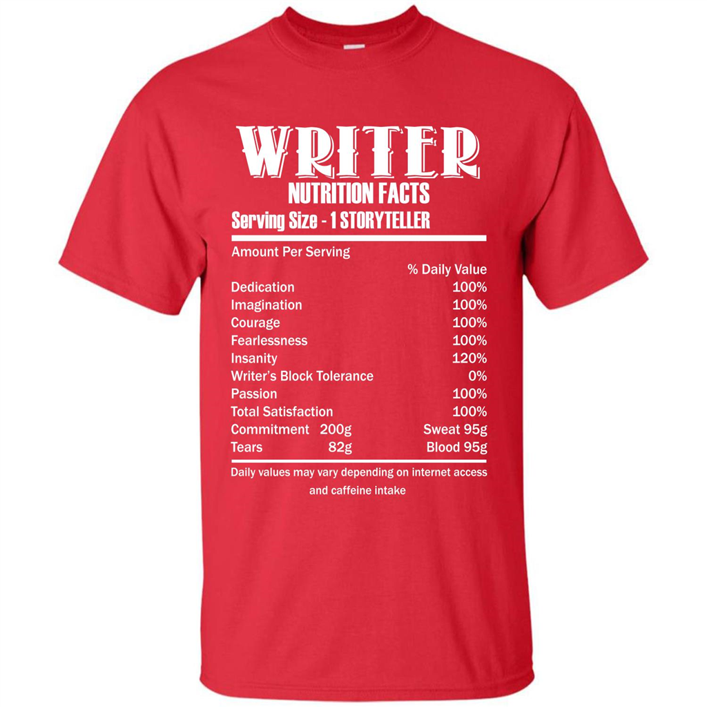 Writer Nutrition Facts Serving Size T-shirt Red