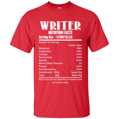 Writer Nutrition Facts Serving Size T-shirt Red
