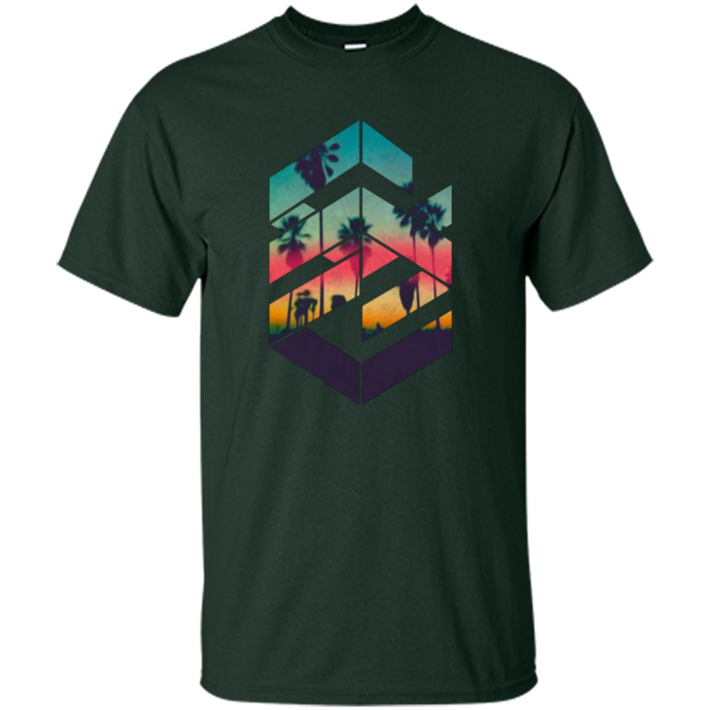 Summer T-shirt Geometric Sunset Beach Forest Green