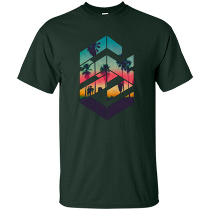 Summer T-shirt Geometric Sunset Beach Forest Green