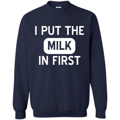England British Biscuit Cereal T-shirt I Put The Milk In First Navy