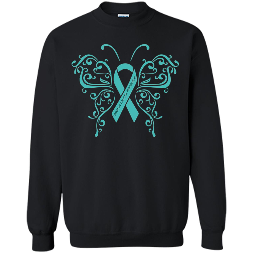 Ovarian Cancer Awareness Butterfly T-Shirt Black