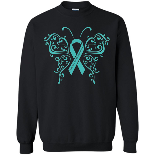 Ovarian Cancer Awareness Butterfly T-Shirt Black
