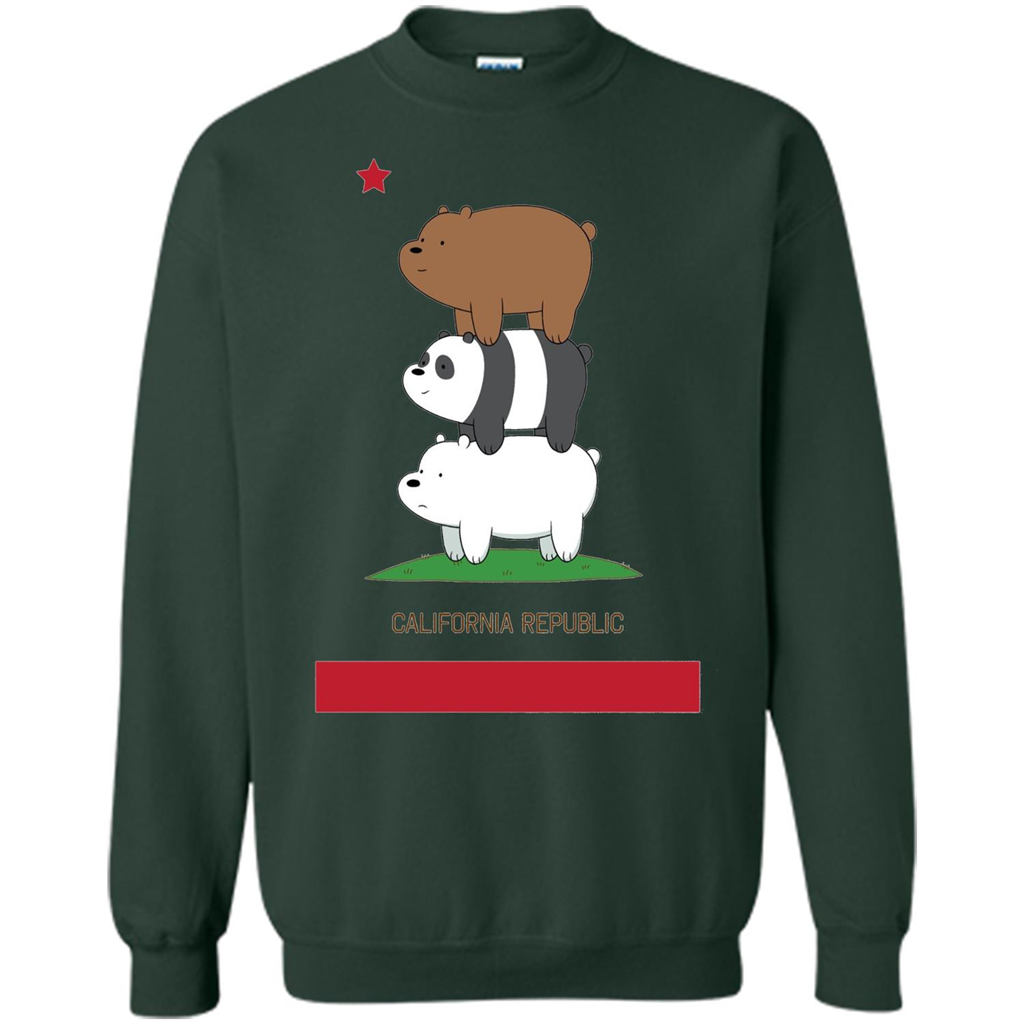 CN We Bare Bears California Flag Stack T-shirt Forest Green