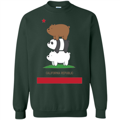 CN We Bare Bears California Flag Stack T-shirt Forest Green