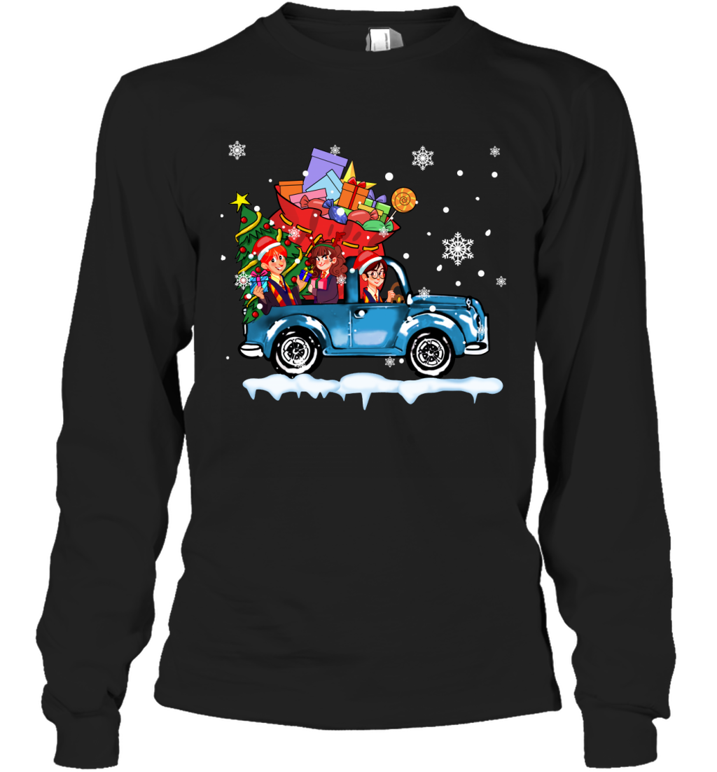 Harry Potter On The Car Merry Christmas Long Sleeve T-Shirt Long Sleeve T-Shirt Black