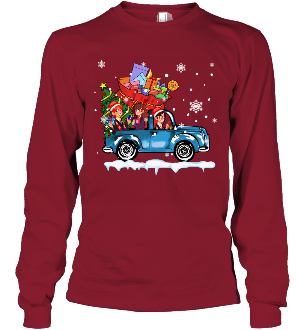 Harry Potter On The Car Merry Christmas Long Sleeve T-Shirt Long Sleeve T-Shirt Cardinal Red