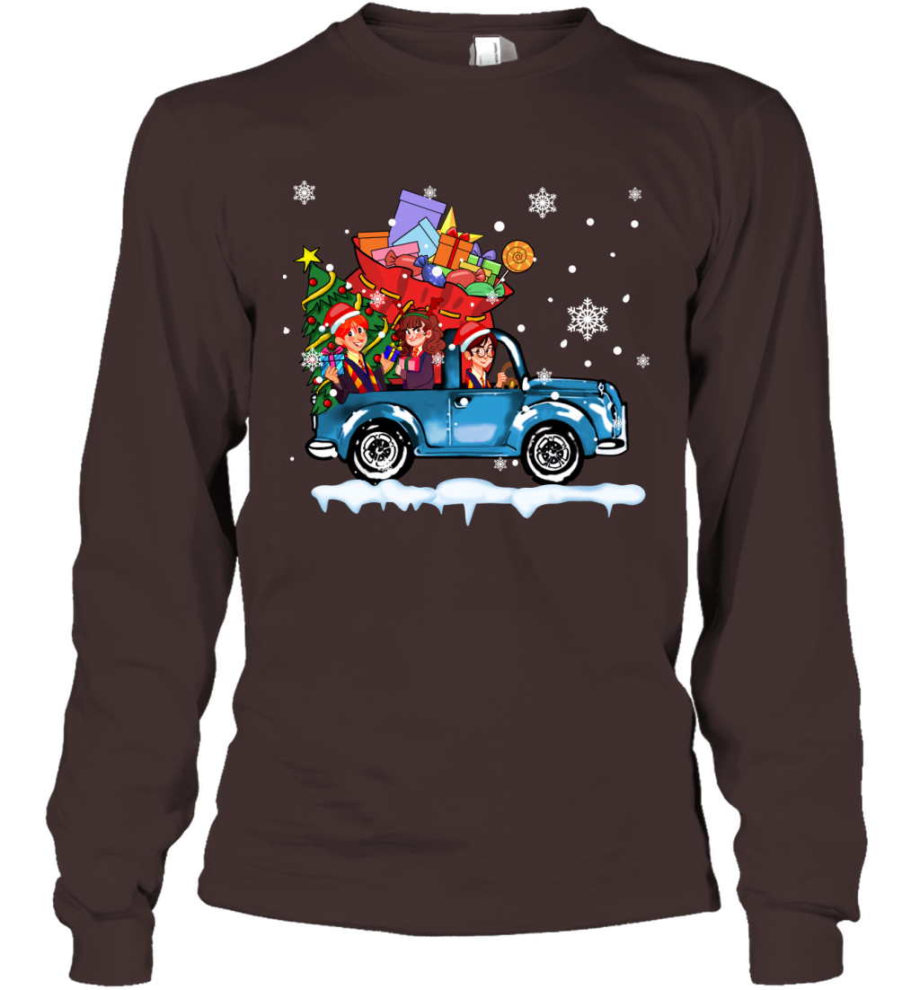 Harry Potter On The Car Merry Christmas Long Sleeve T-Shirt Long Sleeve T-Shirt Dark Chocolate