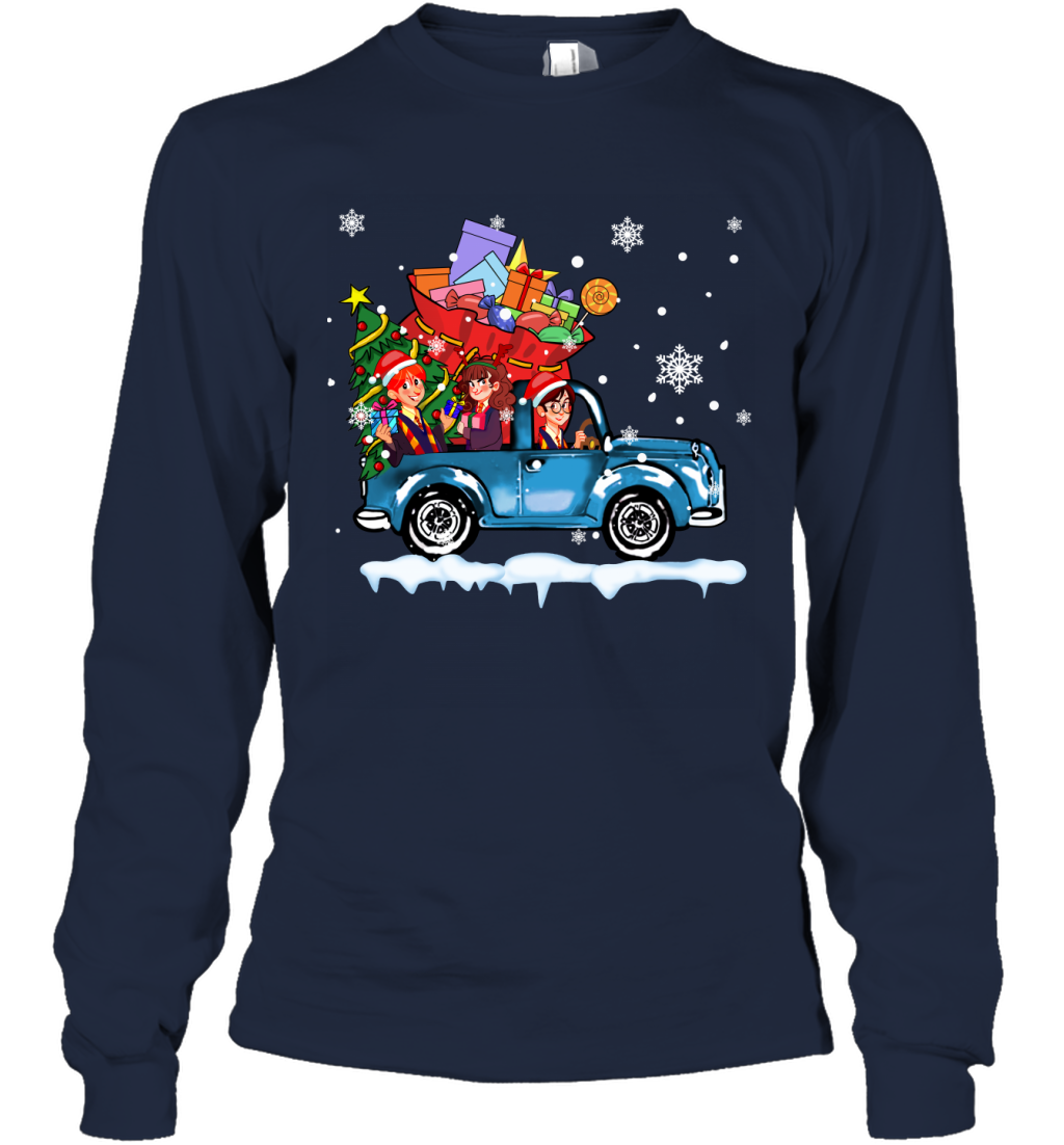 Harry Potter On The Car Merry Christmas Long Sleeve T-Shirt Long Sleeve T-Shirt Navy