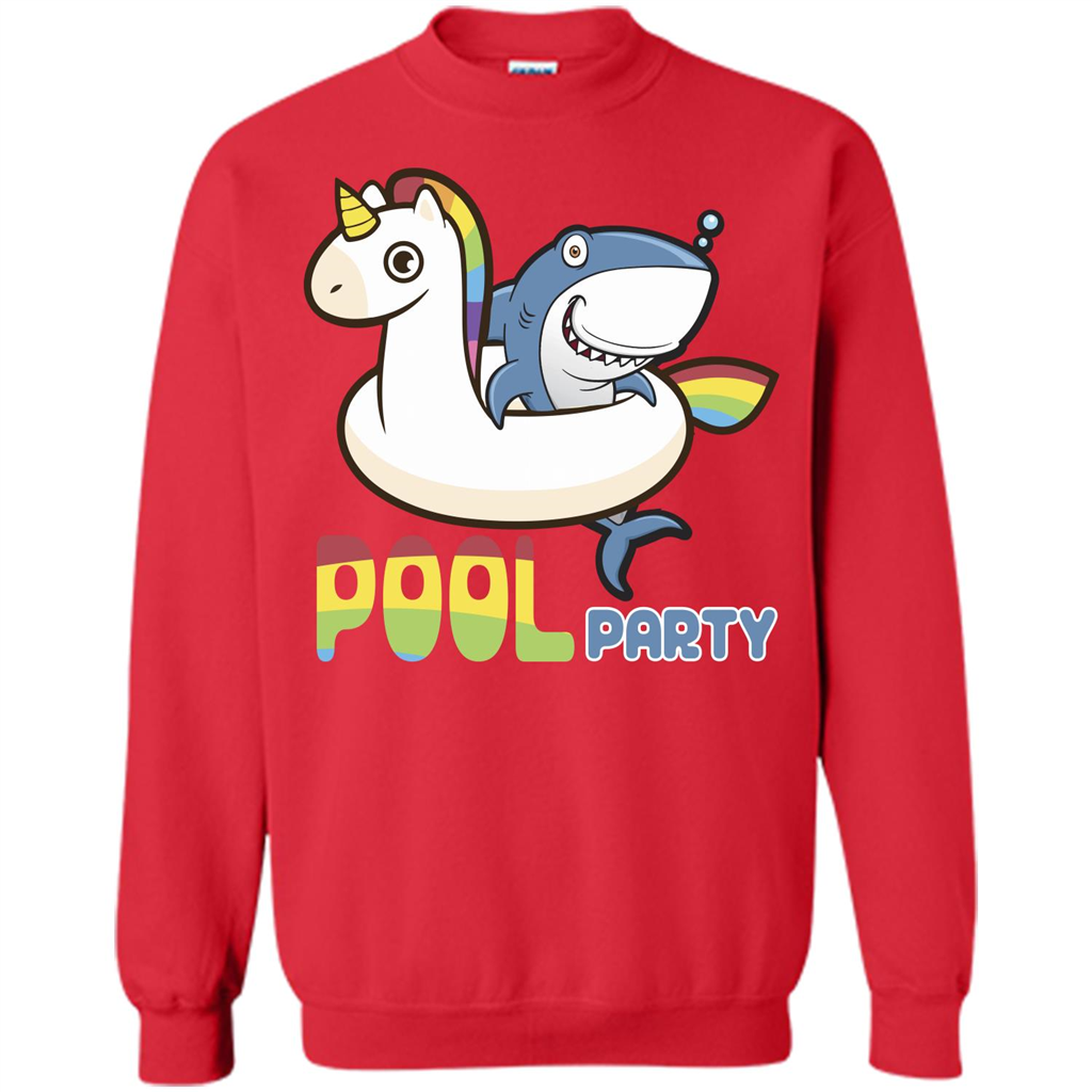 Pool Party T-shirt Unicorn Float Funny Shark Red