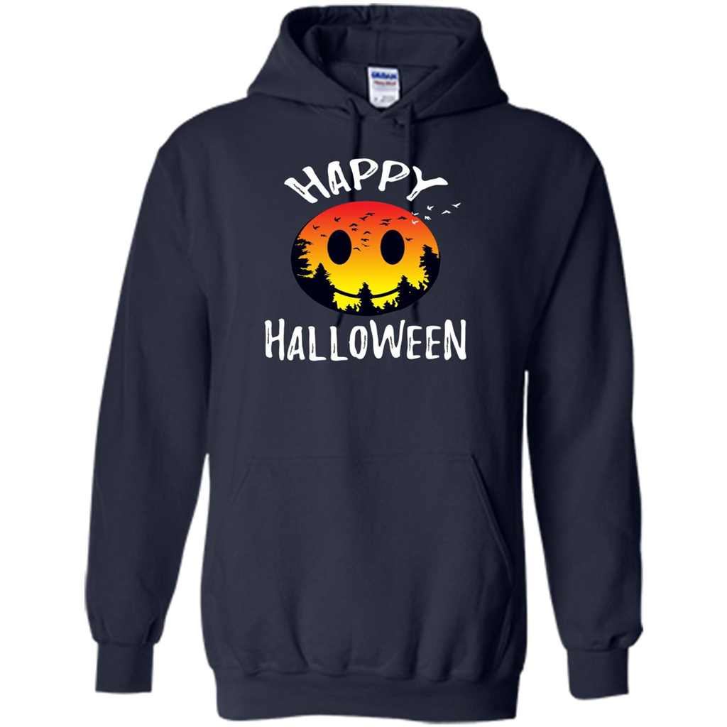 Cute Halloween T-shirt Spooky Camp Happy Face Emoji T-shirt Navy