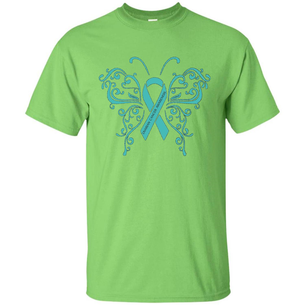 Ovarian Cancer Awareness Butterfly T-Shirt Lime