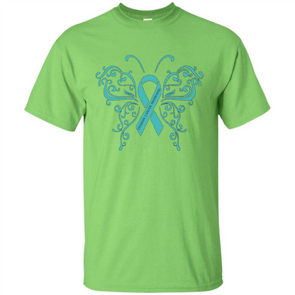 Ovarian Cancer Awareness Butterfly T-Shirt Lime