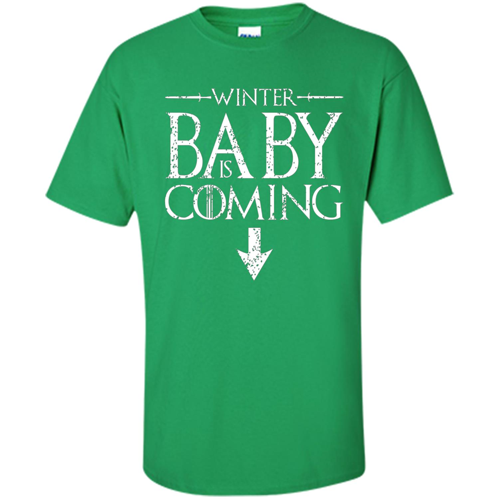 Funny Humor Maternity T-shirt Winter Baby is Coming Irish Green