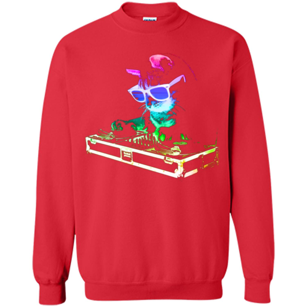 Cat Lover T-shirt House Cat Rainbow DJ Kitty Red