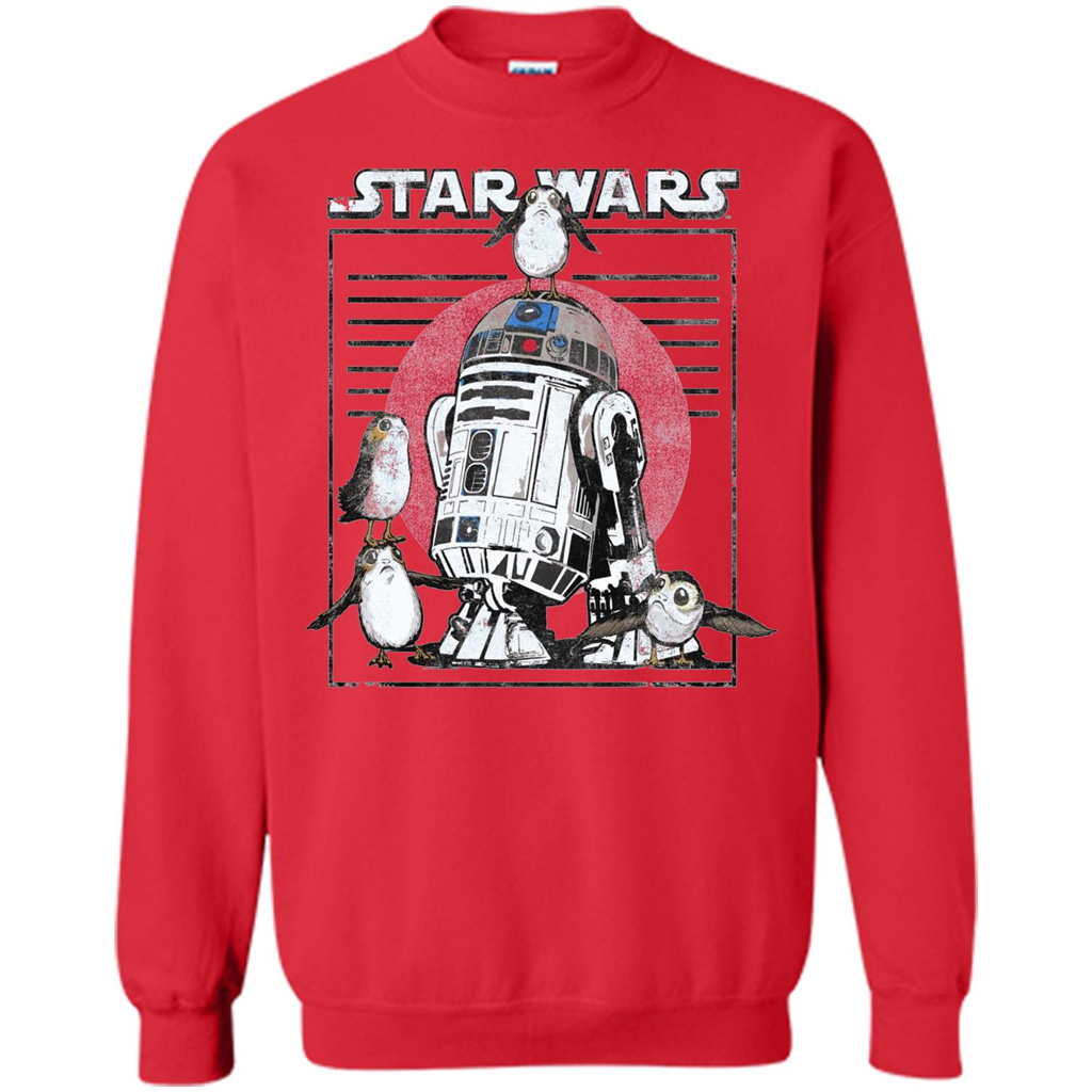 Movie T-shirt Last Jedi Flock Of Porgs Surround R2-D2 T-shirt Red