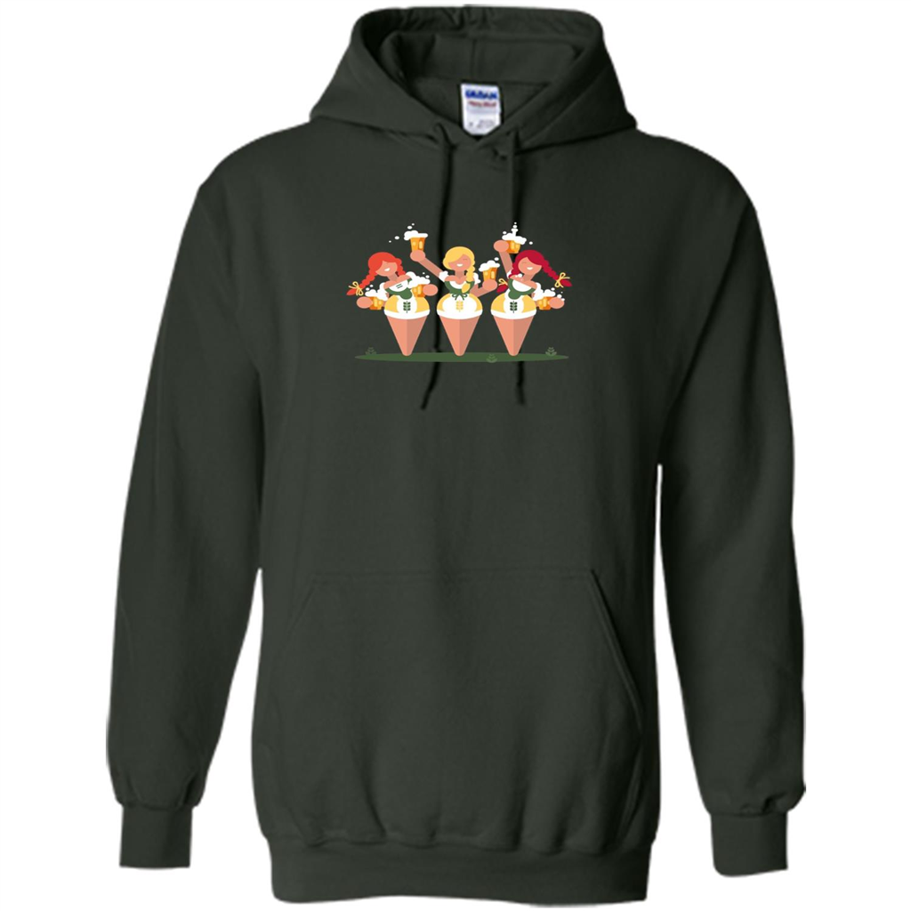Girls with Steins Beers Oktoberfest T-shirt Forest Green