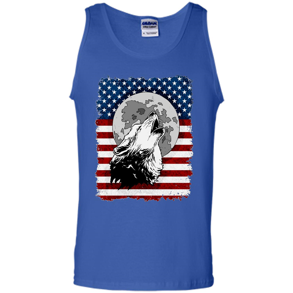 Howling Wolf On American Flag Patriotic T-shirt Royal