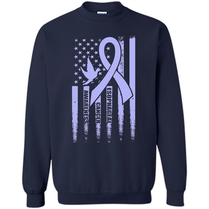 Esophageal Cancer USA Flag Periwinkle Ribbon and Dove T-shirt Navy