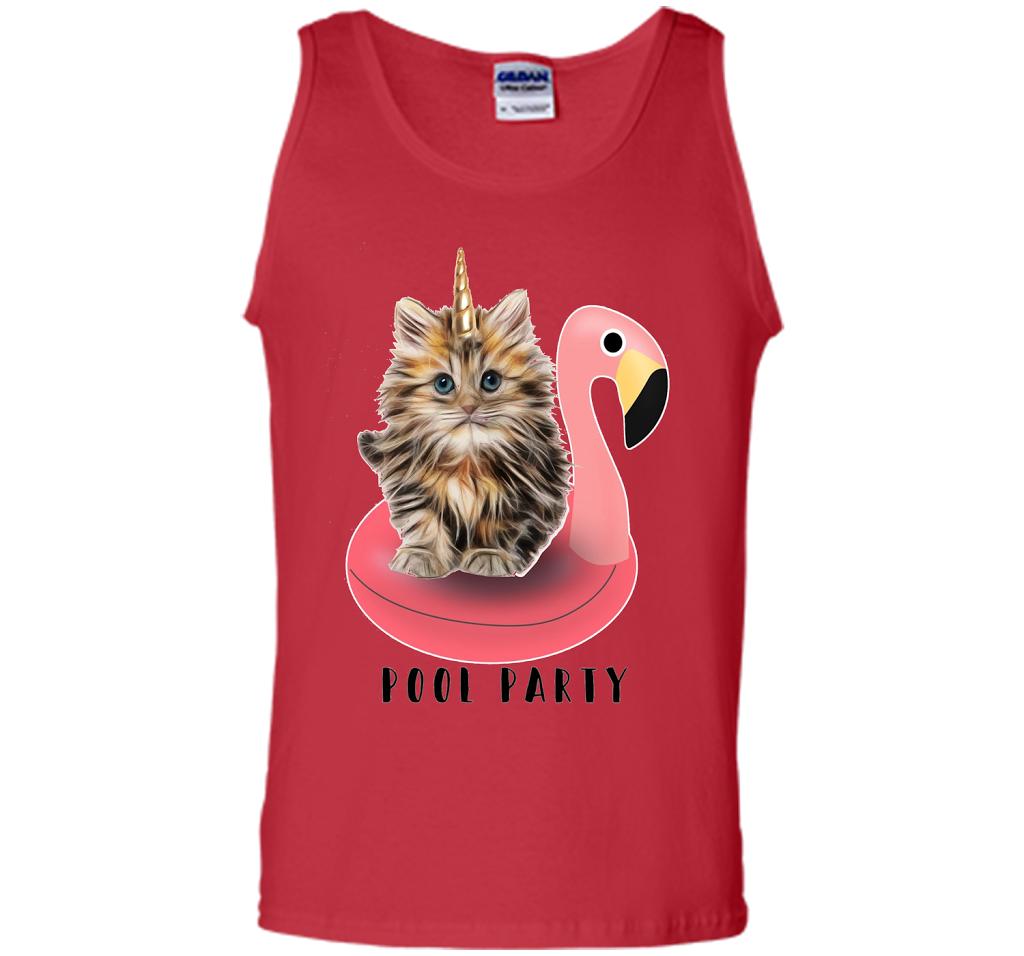 Pool Party Flamingo Float Funny Cat T-shirt for Women t-shirt Red