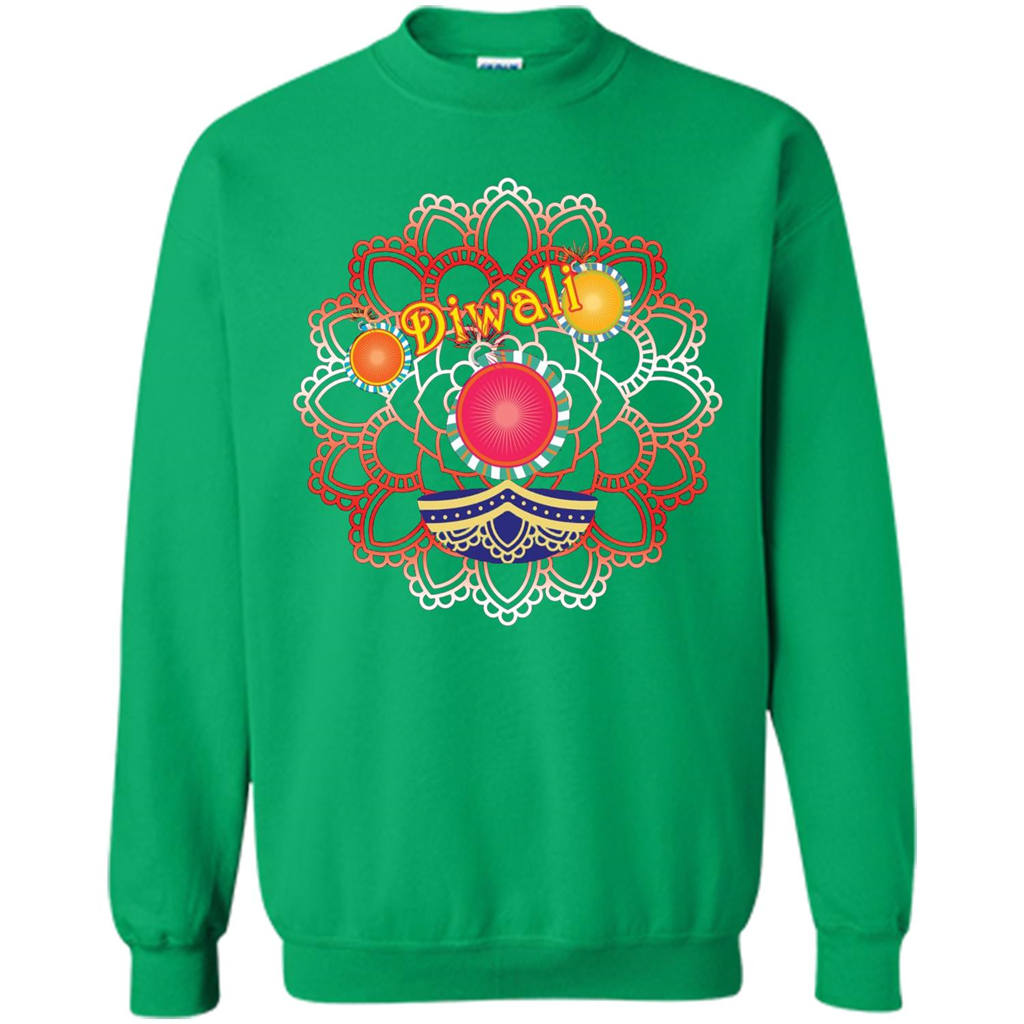 Diwali T-shirt Vibrant Rangoli Lamp And Firecrackers Diwali Tshirt Irish Green