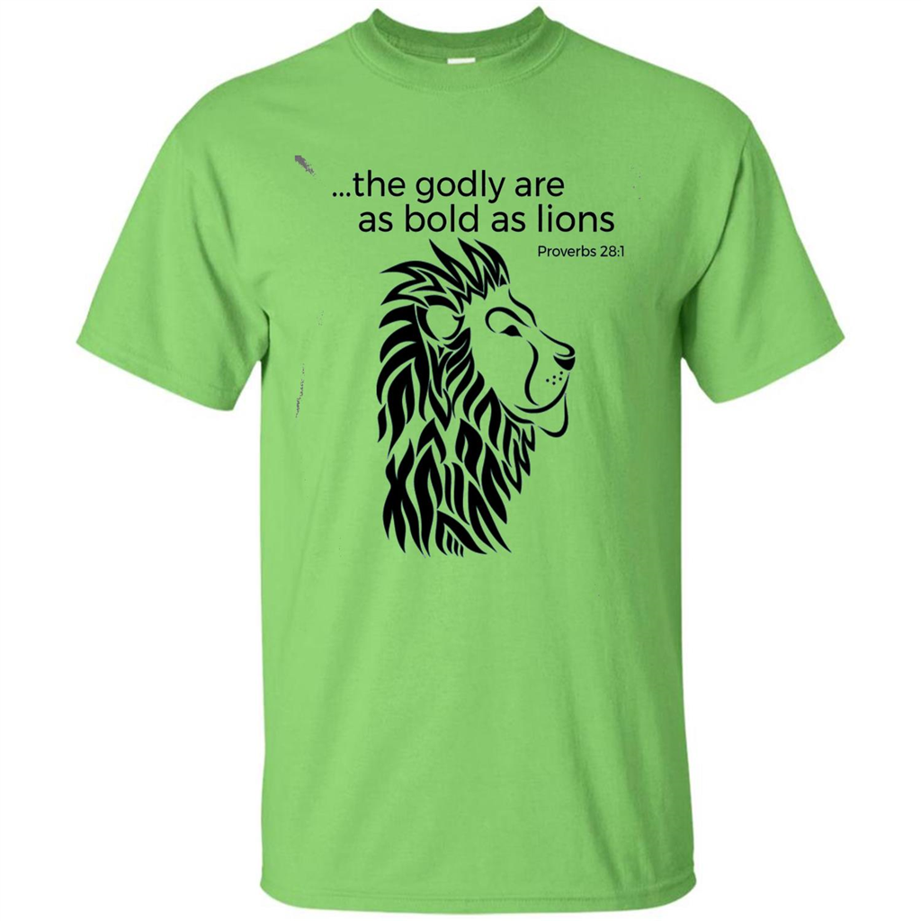 Proverbs 28:1 The Godly Are As Bold As Lions Bible Christian T-shirt Lime