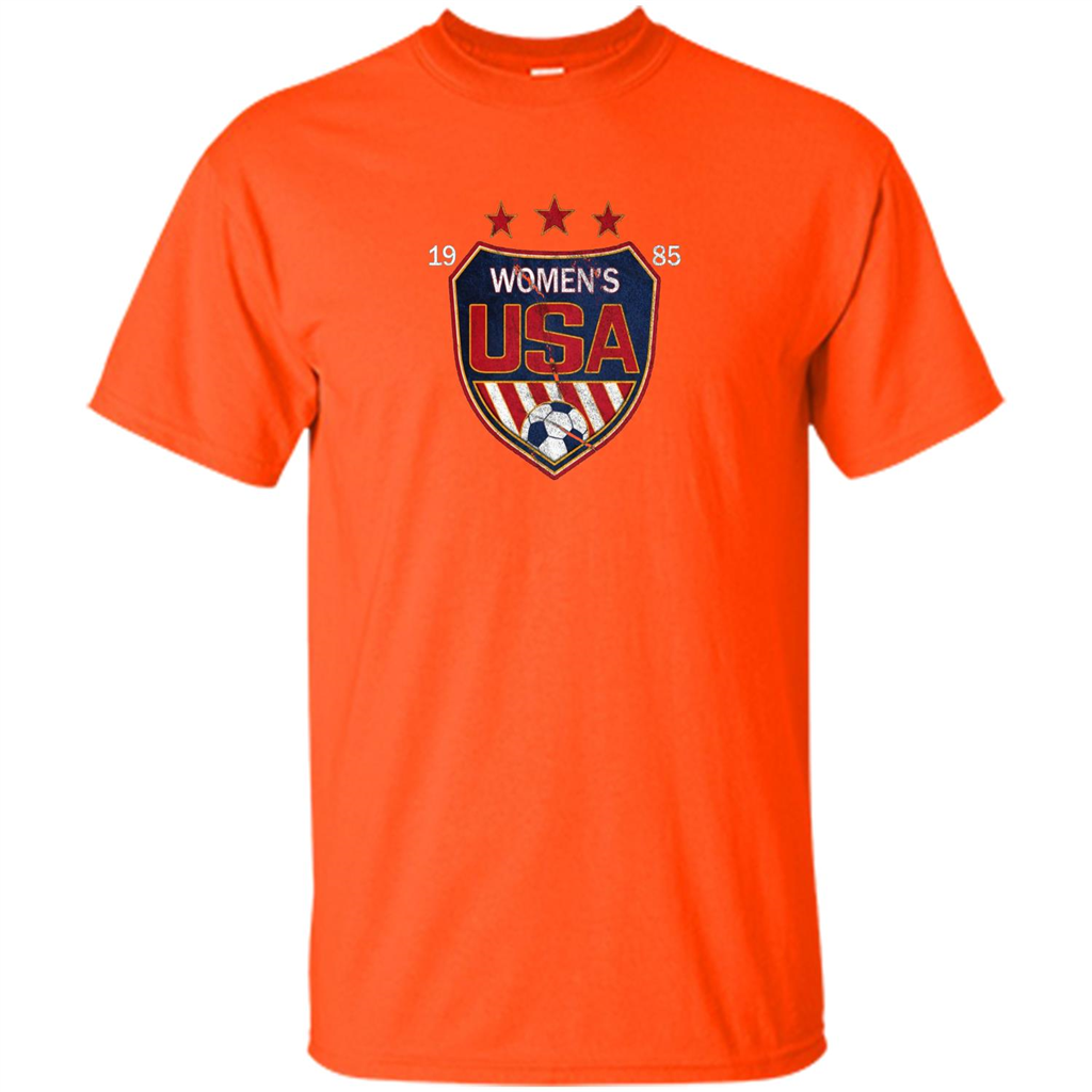 US National Woman's Soccer T-shirt USA Shield 1985 T-shirt Orange