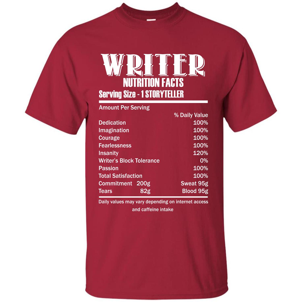 Writer Nutrition Facts Serving Size T-shirt Cardinal