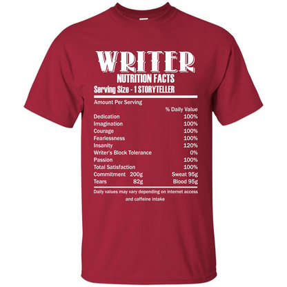 Writer Nutrition Facts Serving Size T-shirt Cardinal