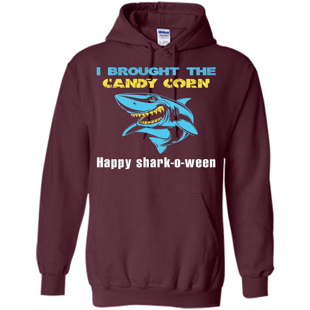 Shark T-shirt I Brought The Candy Corn Happy Shark-o-ween T-shirt Maroon