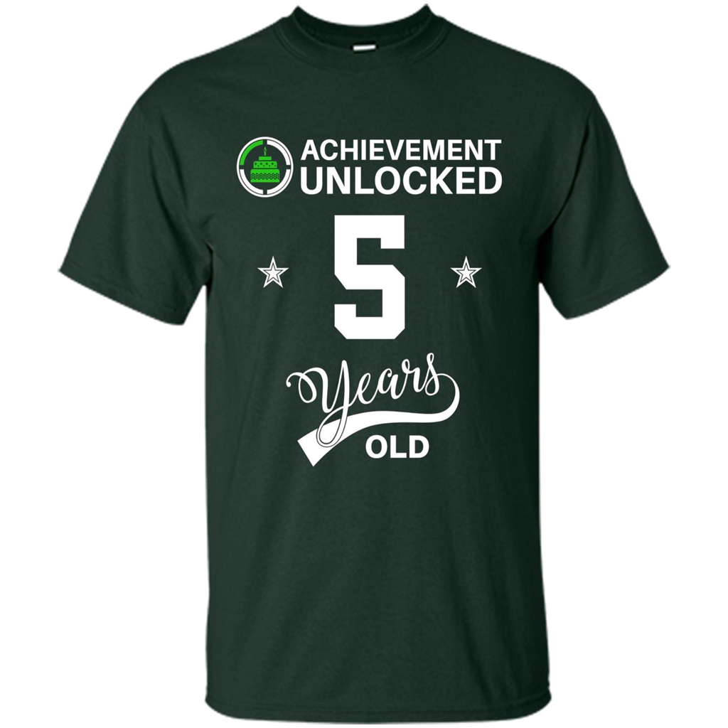 Happy 5th birthday T-shirt Achievement Unlocked 5 Years Old Forest Green