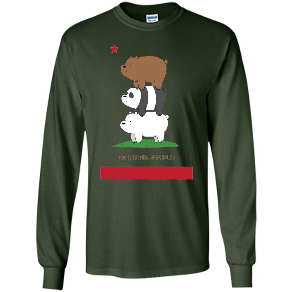 CN We Bare Bears California Flag Stack T-shirt Forest Green