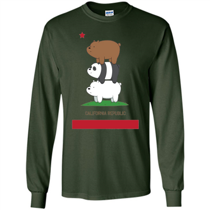 CN We Bare Bears California Flag Stack T-shirt Forest Green