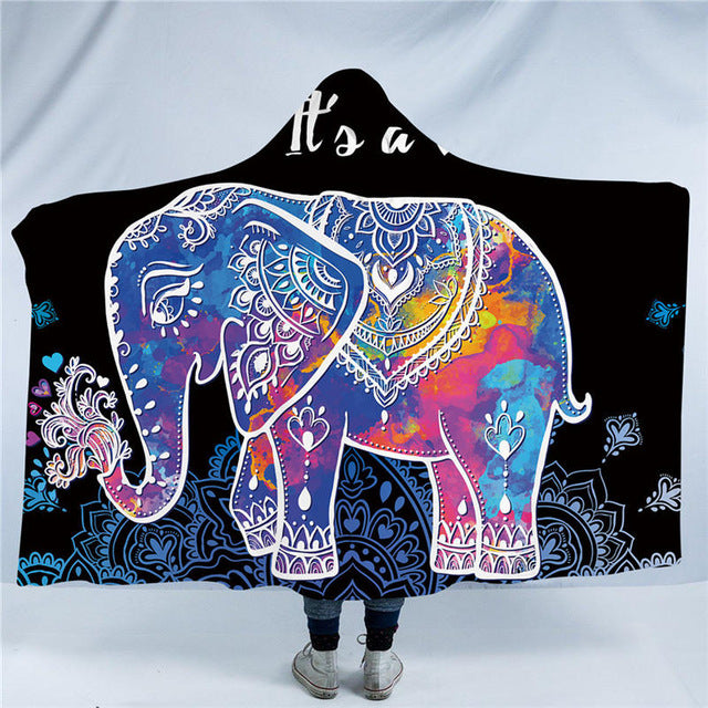 Hooded Blanket 3D Printed Elephant Collection 4 version Colorful Elephant
