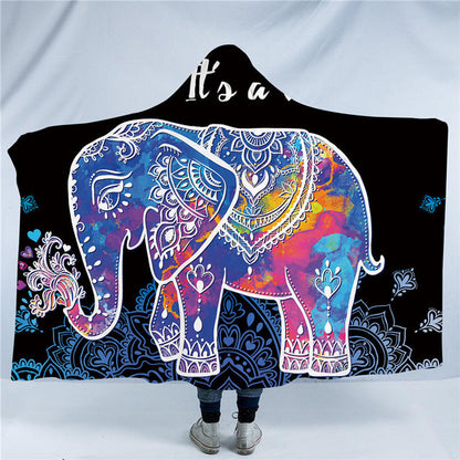 Hooded Blanket 3D Printed Elephant Collection 4 version Colorful Elephant