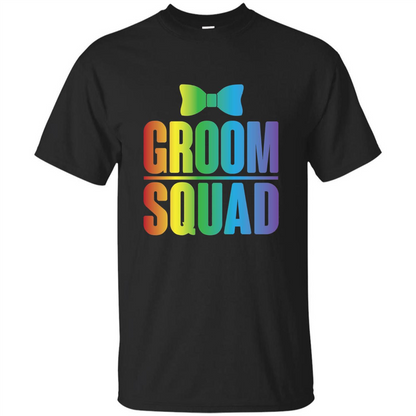Groom Squad Bachelor Party Rainbow Bowtie T-Shirt Black