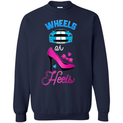 Wheels Or Heels We Love You Gender Reveal Party T-shirt Navy