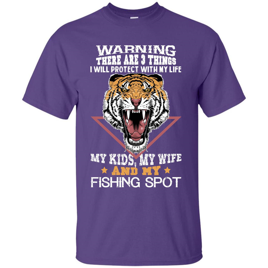 Fisherman T-shirt Warning There Are 3 Things I Will Protect With My Life Purple