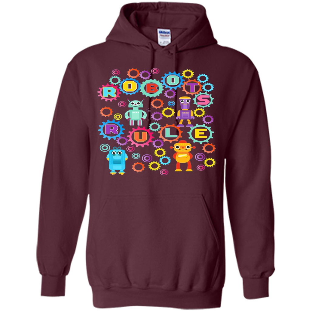 Robots Rule T-shirt Maroon